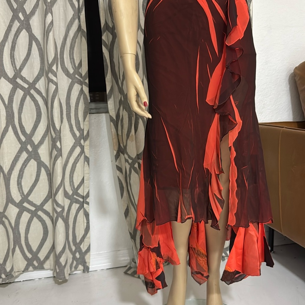 Red Maxi Wrap Skirt with Asymmetrical Ruffles for Cocktail Night Out vintage